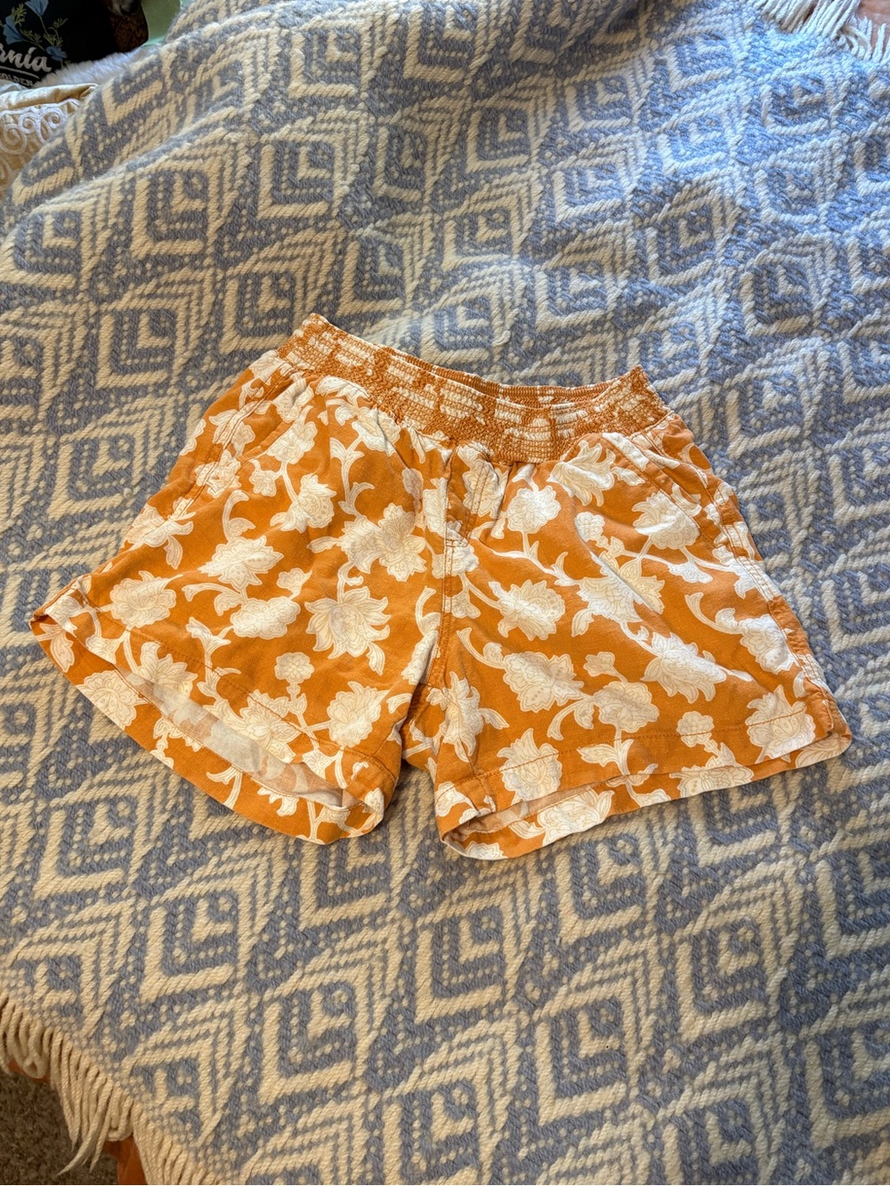 Briggs New York Orange Cotton Floral Elastic-Waist Shorts